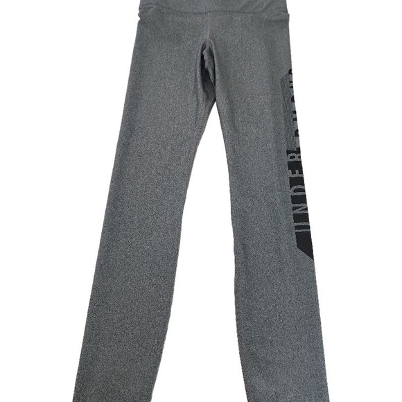Under Armour Womens Athletic Pants Size M Grey Compression Vertical Logo Sporty - Picture 1 of 8